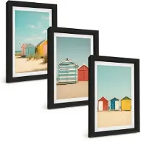 Wallfluent 3-Delige Schilderij Set - Kleurrijke Strandhuisjes Op Een Zonnige Dag - 20 x 30 cm - Stijlvolle Wanddecoratie - Interieur
