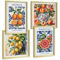 Wallfluent 4-Delige Schilderij Set - Trendy Posters Met Citrusvruchten In Italiaanse Stijl - 40 x 40 cm En 40 x 60 cm - Wanddecoratie - Moderne Interieurdecoratie - Interieur Decoratie