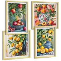 Wallfluent 4-Delige Schilderij Set - Fruitcomposities Met Granaatappels, Citroenen En Perziken - 40 x 40 cm En 40 x 60 cm - Decoratieve Muurdecoratie - Slaapkamer - Wanddecoratie