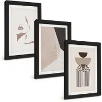Wallfluent 3-Delige Schilderij Set - Abstracte Geometrische Vormen En Een Vrouwengezicht - 20 x 30 cm - Decoratieve Muurdecoratie - Slaapkamer - Wanddecoratie