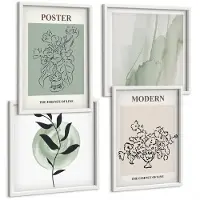 Wallfluent 4-Delige Schilderij Set - Bloemen In Een Vaas In Een Moderne En Minimalistische Stijl. - 40 x 40 En 40 x 60 - Wanddecoratie - Schilderijen Set - Interieur