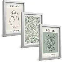 Wallfluent 3-Delige Schilderij Set - Lijnen En Plantmotieven In Een Minimalistische Stijl. - 20 x 30 cm - Muurdecoratie - Interieur Decoratie
