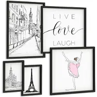 Wallfluent 5-Delige Schilderij Set - Stijlvolle Inspiratie Met Parijse Accenten En Citaten - 50 x 50 cm, 20 x 30 cm En 40 x 60 cm - Muurdecoratie - Wanddecoratie - Slaapkamer - Interieur Decoratie