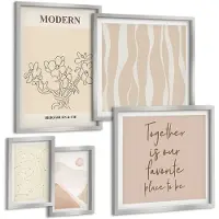 Wallfluent 5-Delige Schilderij Set - Abstracte Patronen, Minimalistische Vormen, Boho-Stijl - 20 x 30 cm - Schilderijen Set - Wanddecoratie - Woonkamer