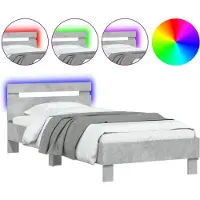 vidaXL Bedframe met hoofdbord en LED-verlichting betongrijs 90x200 cm