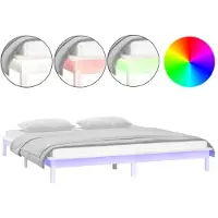 vidaXL Bedframe LED massief hout wit 135x190 cm