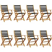 vidaXL Opklapbare stoelen, 8 stuks, zwart, massief acaciahout