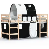 vidaXL Kinderhoogslaper met tunnel 80x200 cm grenenhout wit en zwart