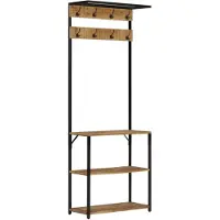 vidaXL Kapstok met schoenenrek 68x30x182 cm massief ruw mangohout