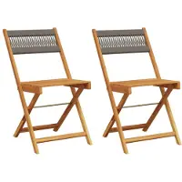 vidaXL Opklapbare stoelen, 2 stuks, grijs, massief acaciahout en touw