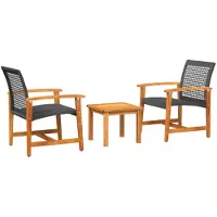 vidaXL 3-delige Bistroset poly rattan en acaciahout zwart