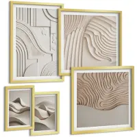 Wallfluent 5-Delige Schilderij Set - Abstracte Structurele Vormen In Beige En Witte Tinten. - 50 x 50 cm, 20 x 30 cm En 40 x 60 cm - Stijlvolle Wanddecoratie - Interieur - Moderne Wanddecoratie