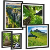 Wallfluent 5-Delige Schilderij Set - Groene Landschappen Met Natuur En Pittoreske Paden - 50 x 50 cm, 20 x 30 cm En 40 x 60 cm - Wanddecoratie - Moderne Interieurdecoratie - Muurdecoratie