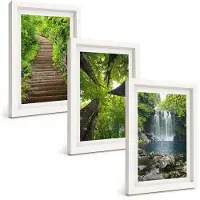 Wallfluent 3-Delige Schilderij Set - Bospad Met Waterval En Groene Vegetatie - 20 x 30 - Moderne Wanddecoratie - Woonkamer
