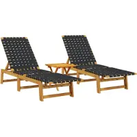 vidaXL Ligbedden 2 st met tafel massief acaciahout zwart