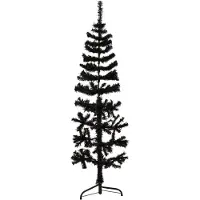 vidaXL Kunstkerstboom half met standaard smal 120 cm zwart