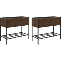 vidaXL Plantenbakken met schap 2 st 90x40x75 poly rattan bruin
