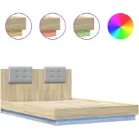 vidaXL Bedframe met hoofdbord en LED sonoma eikenkleurig 140x200 cm