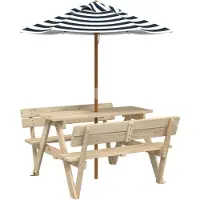 vidaXL Picknicktafel voor 4 kinderen met parasol, gemaakt van massief grenenhout