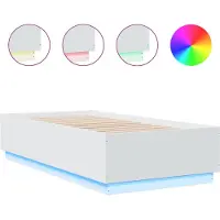 vidaXL Bedframe met LED-verlichting bewerkt hout wit 75x190 cm