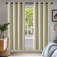 Famanu – Warmte-isolerende verduisteringsgordijnen, set van 2 stuks, 140x210 cm, donkerbeige, modern design met oogjes