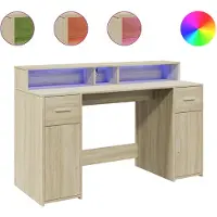 vidaXL LED-bureau, Sonoma-eikenhout, 140x55x91 cm, houtvezel