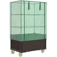 vidaXL Plantenbak verhoogd met hoes en wielen 80x50x182 cm rattanlook