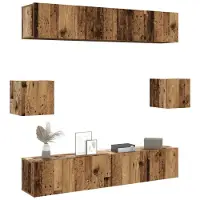 vidaXL 6-delig TV-meubelset, wandmontage, antieke look, houtvezel