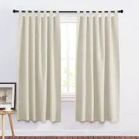 Famanu – Verduisterende gordijnen, kant-en-klaar met lussen, warmte- en koude-isolerend, geschikt voor woonkamer en slaapkamer, set van 2, 140x160cm in lichtbeige