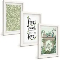 Wallfluent 3-Delige Schilderij Set - Groene Bladeren Als Lettertype En Exotische Planten In De Architectuur - 20 x 30 - Stijlvolle Muurdecoratie - Kantoor