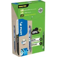 Pilot Gelpen Bottle 2 Pen BeGreen, blauw, lijndikte 0,4 mm, documentbestendig, navulbaar, 89% gerecycled materiaal, 10 stuks + 10 navullingen blauw