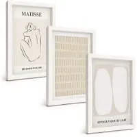 Wallfluent 3-Delige Schilderij Set - Lijnen En Vormen In Beige En Witte Tinten. - 20 x 30 - Muurdecoratie - Interieur Decoratie