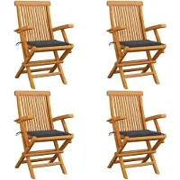 vidaXL Klapstoelen met antracietkleurige kussens, 4 stuks, massief teakhout