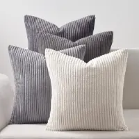 Famanu – Set van 4 grijze ribfluwelen kussenhoezen van 40x40 cm, decoratieve hoezen voor bank en slaapkamer, fluffy kleurverloop, gestreept