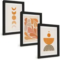 Wallfluent 3-Delige Schilderij Set - Abstracte Vormen In Oranje Tinten - 20 x 30 cm - Muurdecoratie - Decoratieve Schilderijen - Wohnzimmer - Wanddecoratie