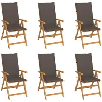 vidaXL Klapstoelen, set van 6, met taupekleurige kussens, gemaakt van massief teakhout