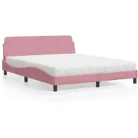 vidaXL - Bed - met - matras - "Dover" - fluweel - roze - 160x200 - cm