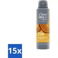 Dove 15 x – Deodorant Spray – Men+Care Sandalwood & Vanilla – 150 ml - Anti-transpirant Spray - Zweetbestrijding - Oksel Verzorging - Deodorant Spray - Sandelhout En Vanille