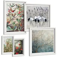 Wallfluent 5-Delige Schilderij Set - Tropische Vogels En Planten In Vintage Stijl - 50 x 50 cm, 20 x 30 cm En 40 x 60 cm - Wanddecoratie - Moderne Interieurdecoratie