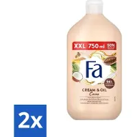 Fa 2 x - Cream & Oil Cacao - Bad- & Douchegel - Cacaoboter Met Kokosolie - 750 ml - Badgel - Douchegel - Cacaoboter - Kokosolie - Verzorging