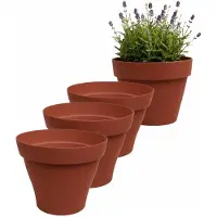 Eda Romeo Bloempot / plantenpot - 4x - kunststof - terracotta - D25 x H20 cm - binnen en buiten