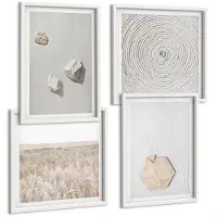 Wallfluent 4-Delige Schilderij Set - Lichte Texturen Op Zand, Delicate Boho-Stijl - 40 x 40 En 40 x 60 - Decoratieve Schilderijen - Woonkamer - Interieur - Moderne Wanddecoratie