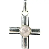 Ruben Robijn Roze kwarts hanger in zilver breed kruis