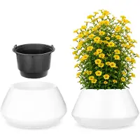 Kadax Bloempot met binnenpot, plastic sierpot vorstbestendig voor bloemen en planten, staand wit 58x30cm