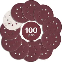 Famanu – Set van 100 schuurschijven van 125 mm met korrel 100, schuurpapier pads met 8 gaten voor excentrische schuurmachine