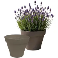 Eda Romeo Bloempot / plantenpot - 2x - kunststof - taupe - D35 x H26 cm - binnen en buiten