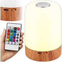 Krumad LED nachtlampje, tafellamp, LED tafellamp met 13 kleuren, nachtlicht, touchbediening en afstandsbediening, houtlook, USB nachtlampje