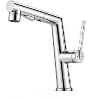 Sonni Uittrekbare wastafelmengkraan met ronde uitloop, afmetingen 237 x 154 x 48 mm. Keramische ventiel, zinklegering, verchroomd