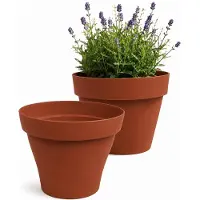 Eda Romeo Bloempot / plantenpot - 2x - kunststof - terracotta - D25 x H20 cm - binnen en buiten