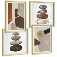 Wallfluent 4-Delige Schilderij Set - Abstracte Boho-Schildervormen In Moderne Stijl - 40 x 40 cm En 40 x 60 cm - Moderne Wanddecoratie - Slaapkamer - Decoratieve Schilderijen